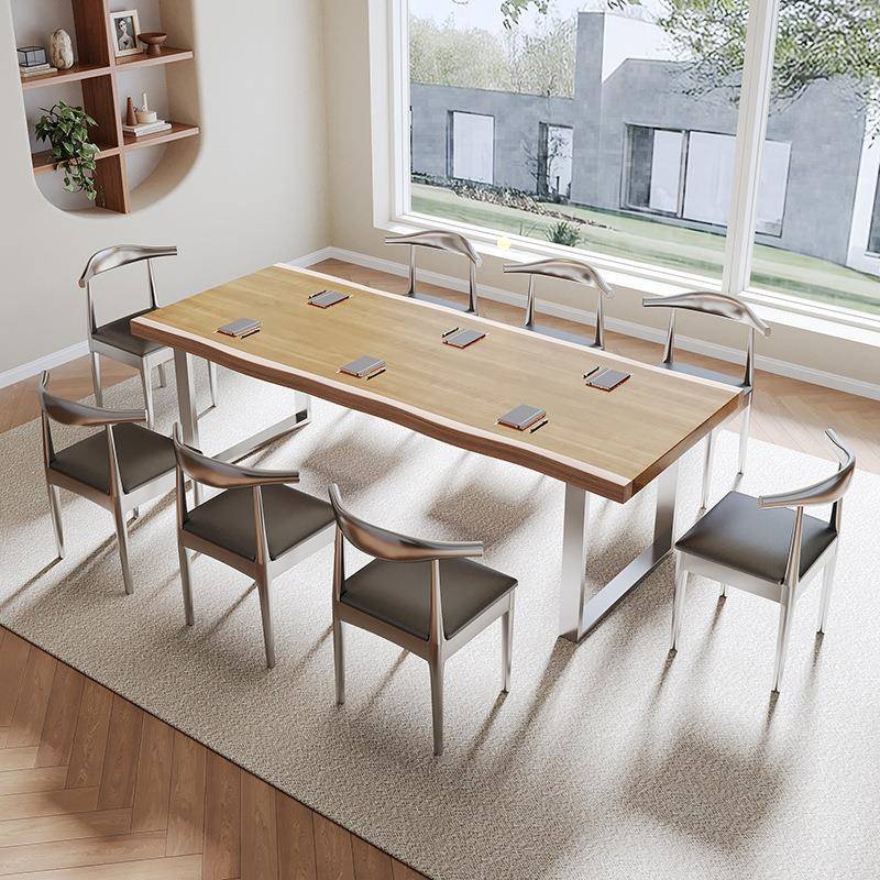 现代简约实木会议桌长桌餐桌办公室洽谈泡茶办公桌椅组合