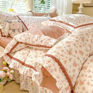 全棉小碎花四件套韩版小清新荷叶花边床单被套公主风夏季纯棉田园