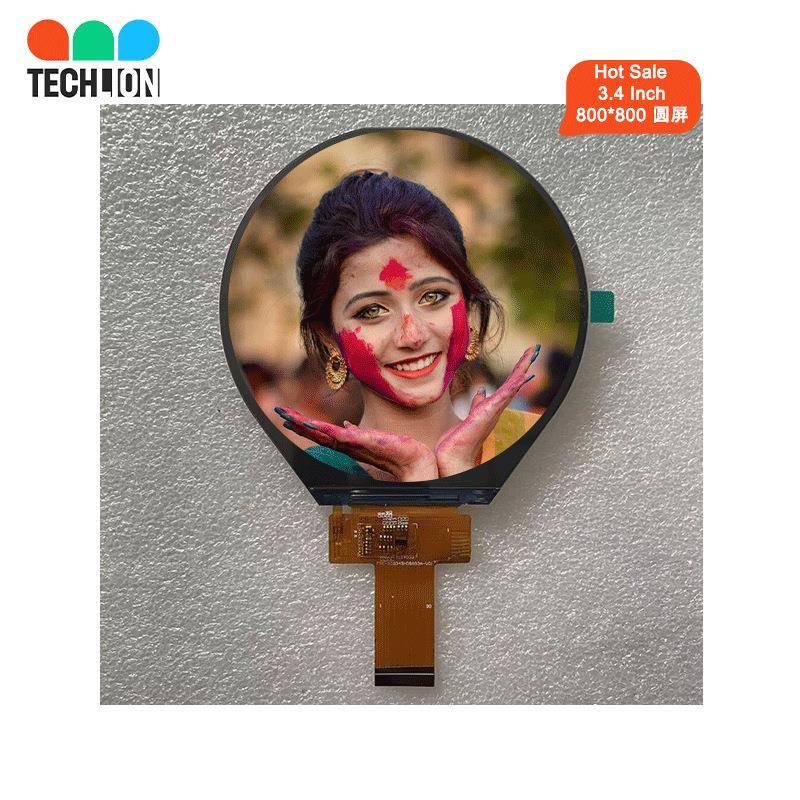 3.4寸LCDTFT高亮高清圆屏液晶显示彩屏800*800MIPI可匹配触摸