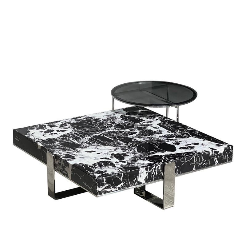 多款意式极简轻奢设计师大理石圆方形茶几组合小户型客厅茶桌岩板