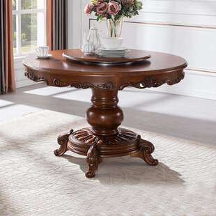 美式全实木圆餐桌椅组合欧式家用小户型10人圆形食桌餐厅带转盘饭