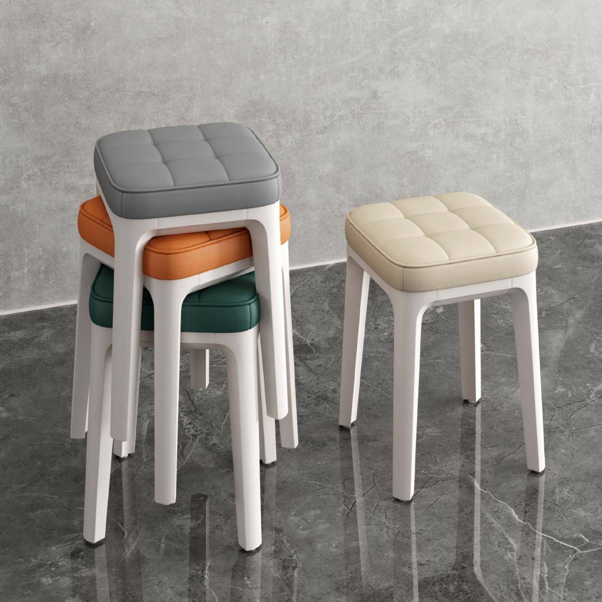 家用餐桌凳子2024新款现代简约靠背椅子奶油风化妆梳妆台塑料餐椅