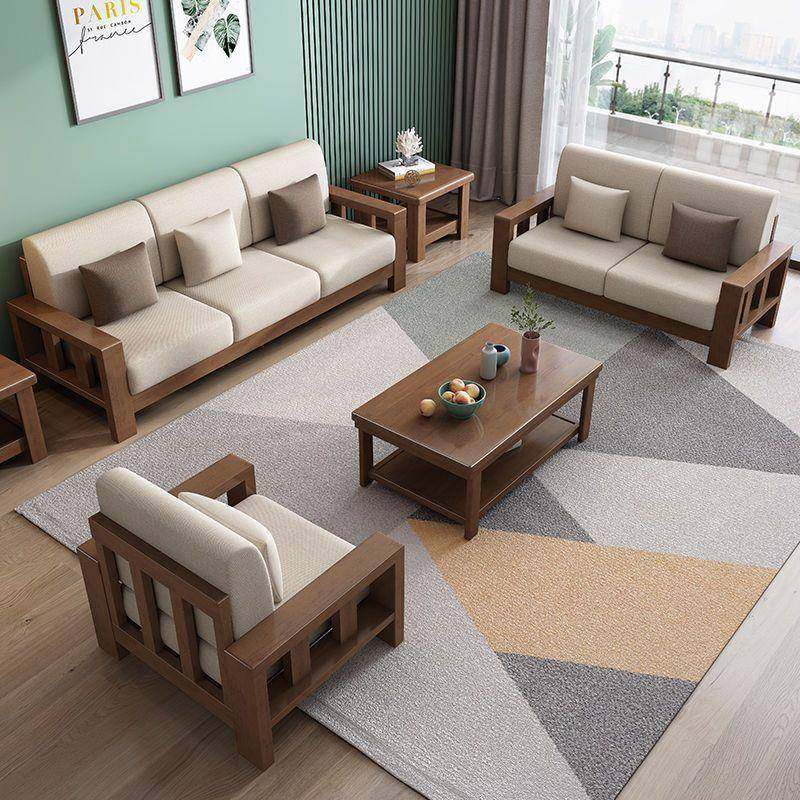 中式实木沙发组合现代简约家用客厅小户型三人位木质布艺沙发床