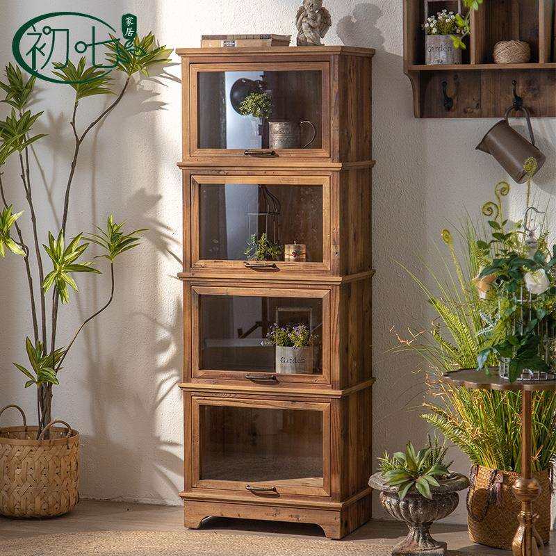 简约餐边柜美式复古斗柜玻璃实木柜多层收纳展示柜角落做旧储物柜,电子/电工,接线端子,淘宝优惠券,粉丝福利购,淘宝优惠卷
