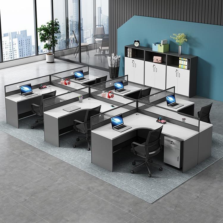 白色办公室家具职员办公桌椅组合简约现代4/6人屏风卡座l型员工位