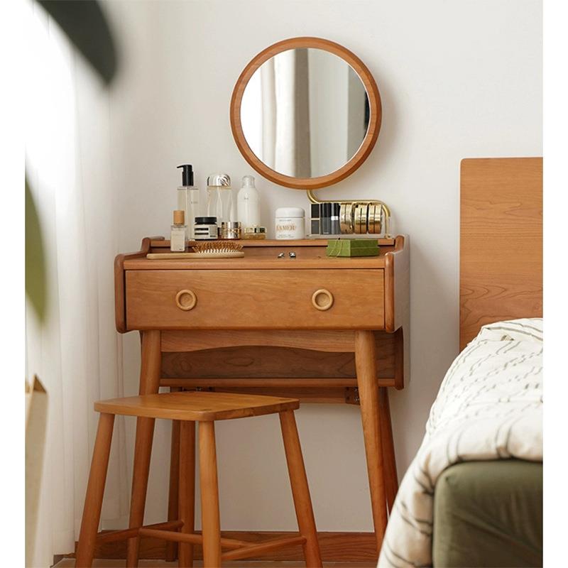 北欧樱桃木梳妆台现代简约实木化妆柜日式小型超窄卧室收纳化妆桌