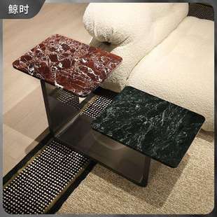 意式天然大理石茶几大小组合别墅客厅拉丝不锈钢黑钛轻奢异形茶几