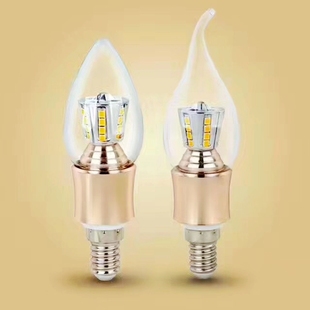 led蜡烛灯泡e14螺口E27拉尾水晶3色变光耐用吊灯透明玻璃尖泡客厅