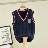 儿童针织马甲2022网红马夹男童女童毛衣背心春秋纯棉毛线宝宝校服