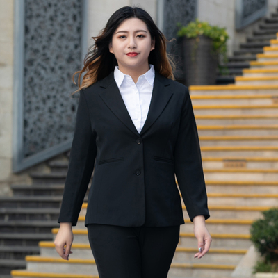胖MM200斤西装外套女套装春秋中长款西服工作加肥加大码职业正装
