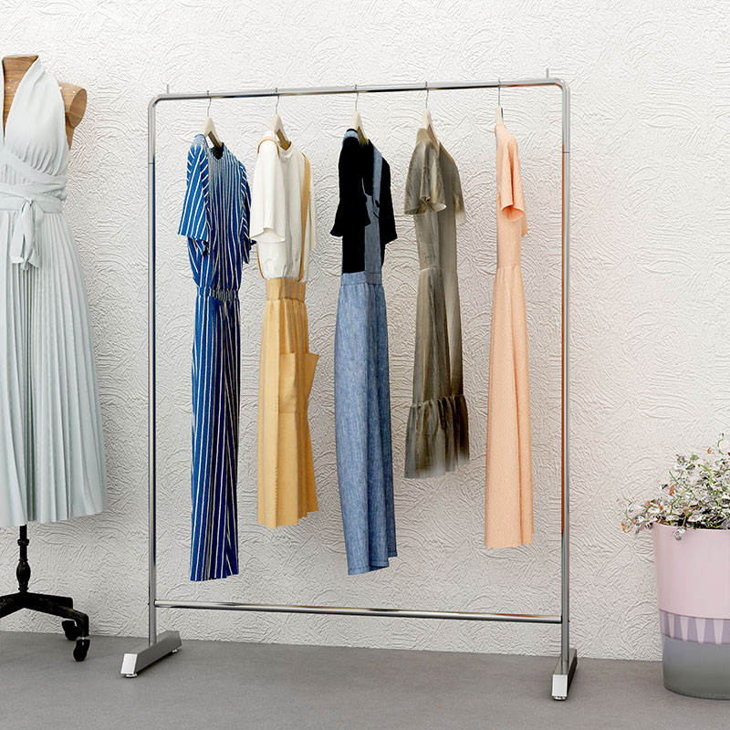 服装店展示架落地式挂衣架银色专用女装货架不锈钢衣服侧挂架子