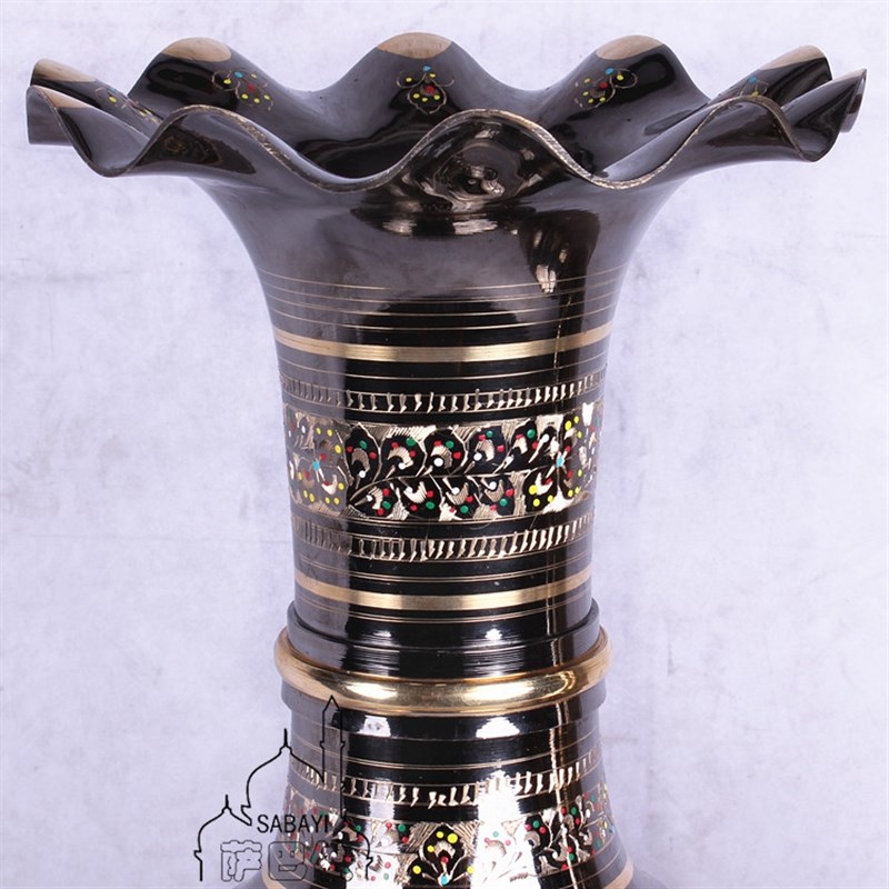 巴基斯坦铜器手工精雕彩点米尔花瓶复古金属铜花瓶中式家装摆设
