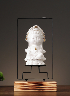 新中式观音佛像摆件玄关客厅禅意白瓷陶瓷复古创意柜子装饰品摆设