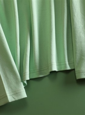 清新绿色高领T恤打底衫女春秋内搭纯棉堆堆领大码长袖上衣春秋衣