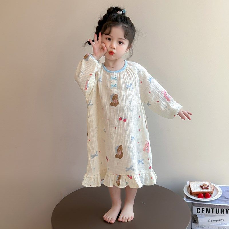 女童睡裙纯棉2025新款长袖女孩女宝宝透气儿童纱布睡衣春秋家居裙,童装/婴儿装/亲子装,家居裙/睡裙,淘宝优惠券,粉丝福利购,淘宝优惠卷