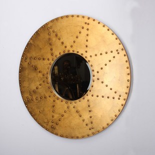 饰镜软装 饰圆镜客厅壁炉背景墙装 设计师样板间餐厅壁挂镜子 装 美式