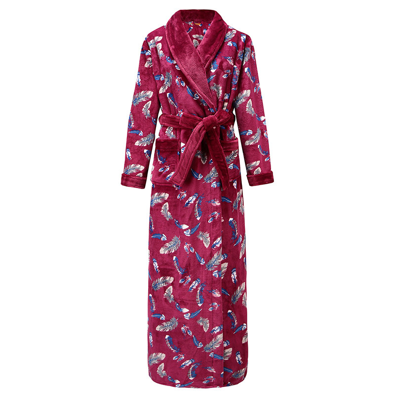 睡袍男冬季加厚长款法兰绒浴袍女超长加长款珊瑚绒秋冬睡衣家居服