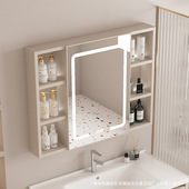 浴室镜柜太空铝挂墙式 储物镜子奶油风组合卫生间简约挂壁酒店镜箱