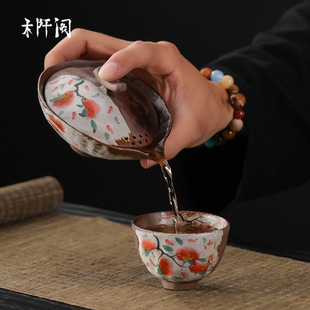 木阡阁手绘小碎花复古盖碗陶瓷功夫茶具单个高档手抓壶大容量宝瓶