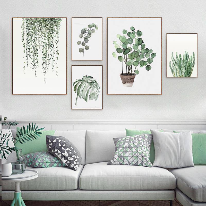 北欧风格绿植装饰画客厅照片墙组合植物盆栽壁画简约清新卧室挂画图片
