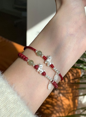 普陀山s999纯银和田玉小马朱砂