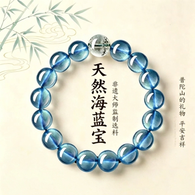 普陀山文创天然海蓝宝手串
