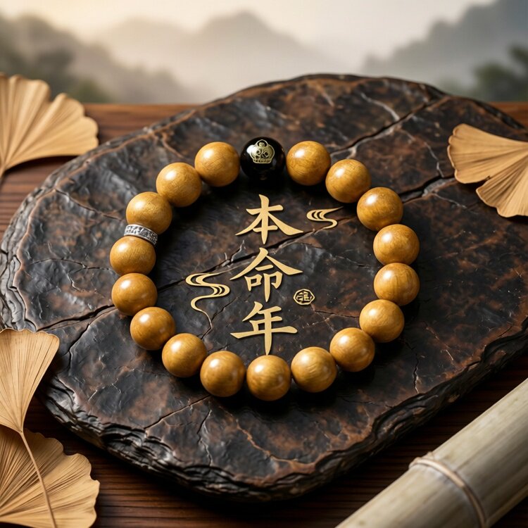 普陀山天然金丝楠木手串女款本命年普贤菩萨生肖玛瑙佛珠礼物手链