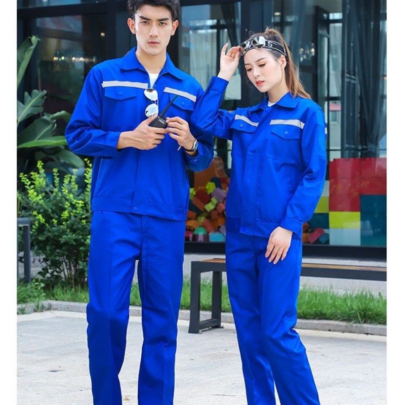 纯棉蓝色春秋工作服套装电焊工作业服,纯涤款机修工仓管耐磨耐脏