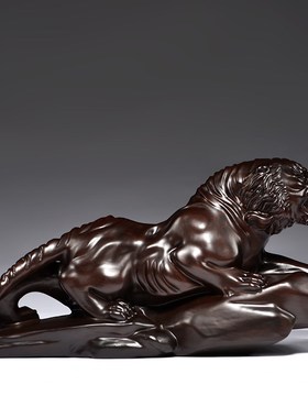 木雕老虎摆件实木质动物生肖虎家居玄关中式客厅办公室装饰礼品