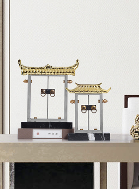 新中式金属水晶牌坊摆件楼檐家居客厅玄关博古架办公室书房装饰品
