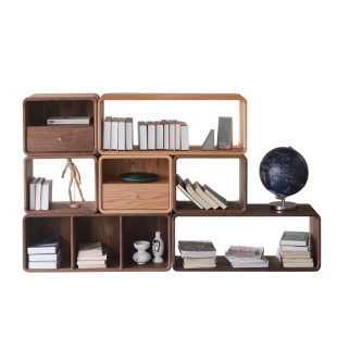 实木黑胡桃木格子柜客厅卧室收纳柜置物柜简约书架自由组合小书柜