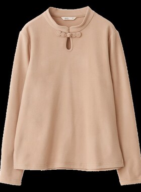 棉叙新中式国风复古上衣双面德绒打底衫盘扣立领长袖T恤女23682