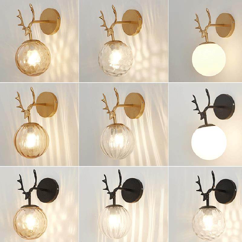 现代北欧卧室壁灯 新款创意鹿角圆形客厅床头灯 简约楼梯过道壁灯