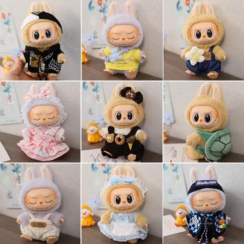 LABUBU坐坐派对娃衣拉布布马卡龙2代坐姿搪胶公仔衣服着替套装裙