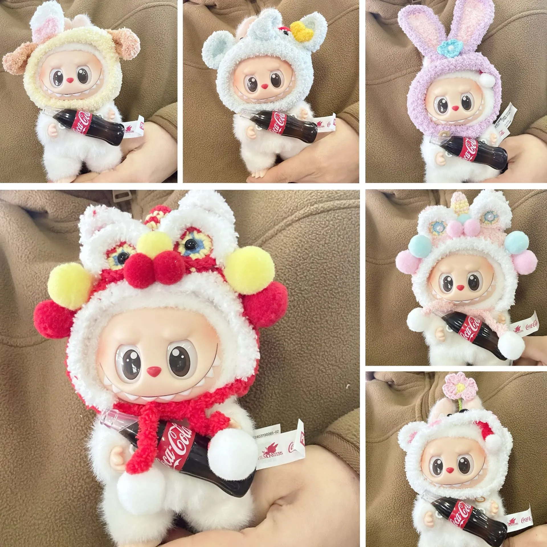 三代搪胶挂件拉布布可乐因子着替LABUBU惊喜特摇玩偶新年醒狮帽子