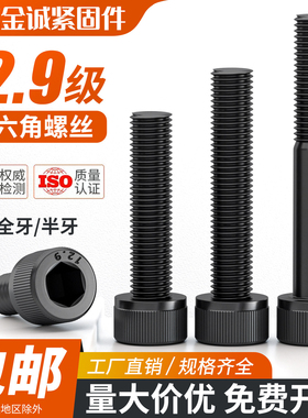 发黑12.9级内六角螺丝高强度杯头螺栓M1.4M2M3M4M5M6M8M10M16螺杆