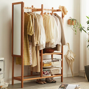 满满樱桃木衣帽架落地卧室家用挂衣架北韩衣帽架置物架衣家归属