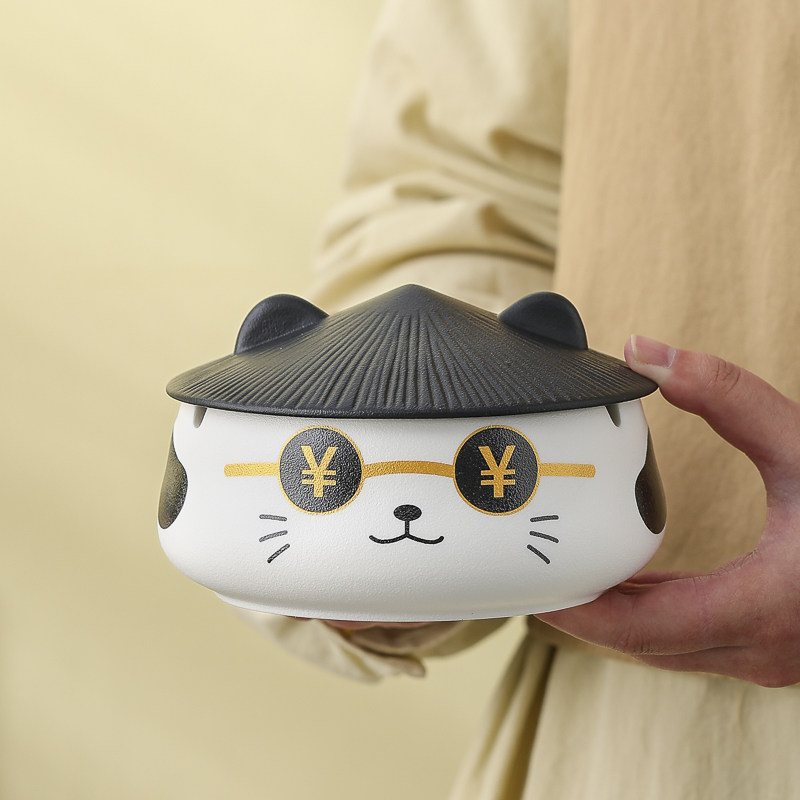 榕煜招财熊猫陶瓷烟灰缸防烟味家用客厅创意大号高级感摆件礼盒装