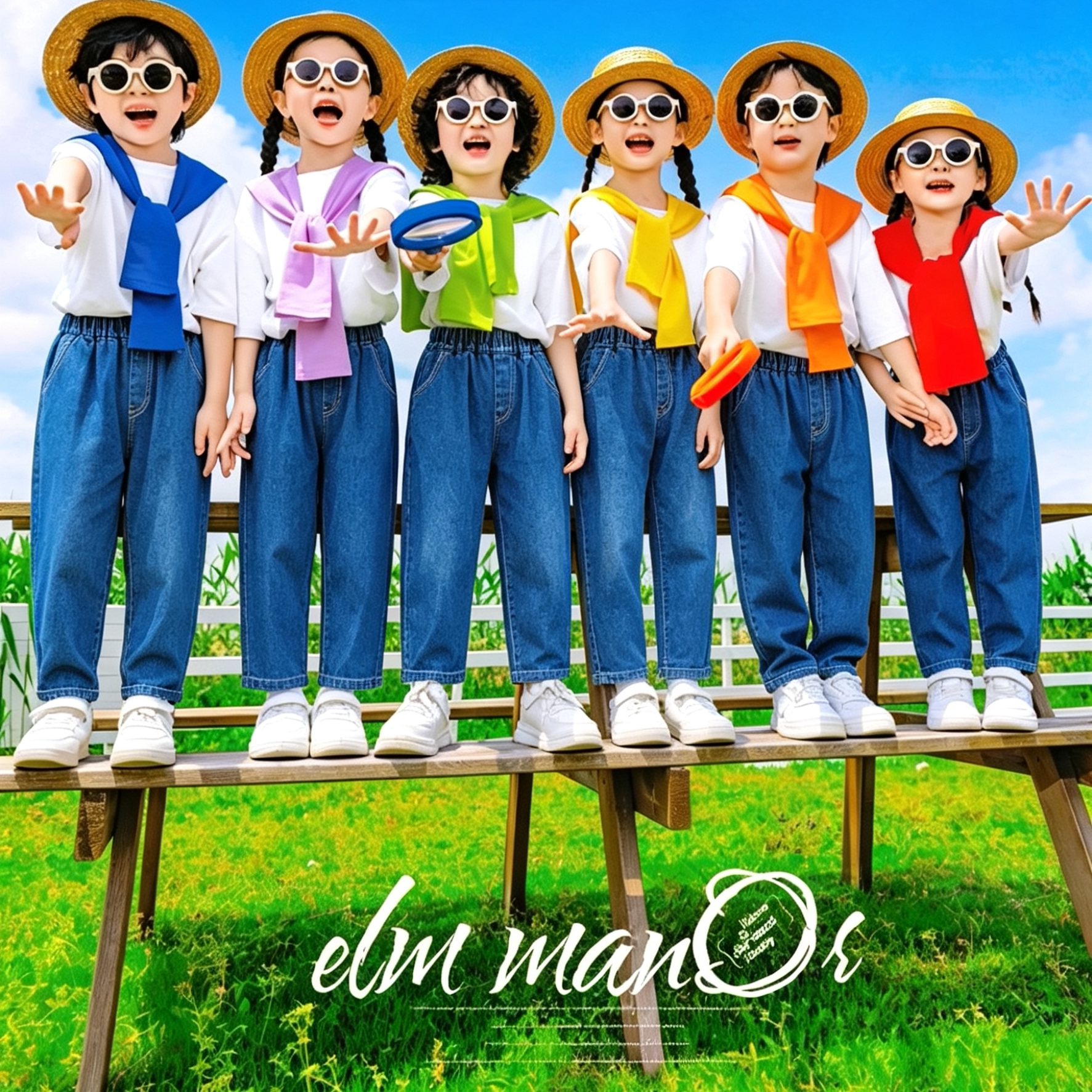 新款儿童节演出服装幼儿园毕业照糖果色披肩小学生啦啦队表演