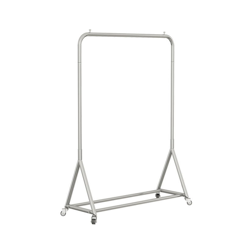 服装店展示架不锈钢拉丝落地式陈列衣架女装店货架挂衣架移动带轮