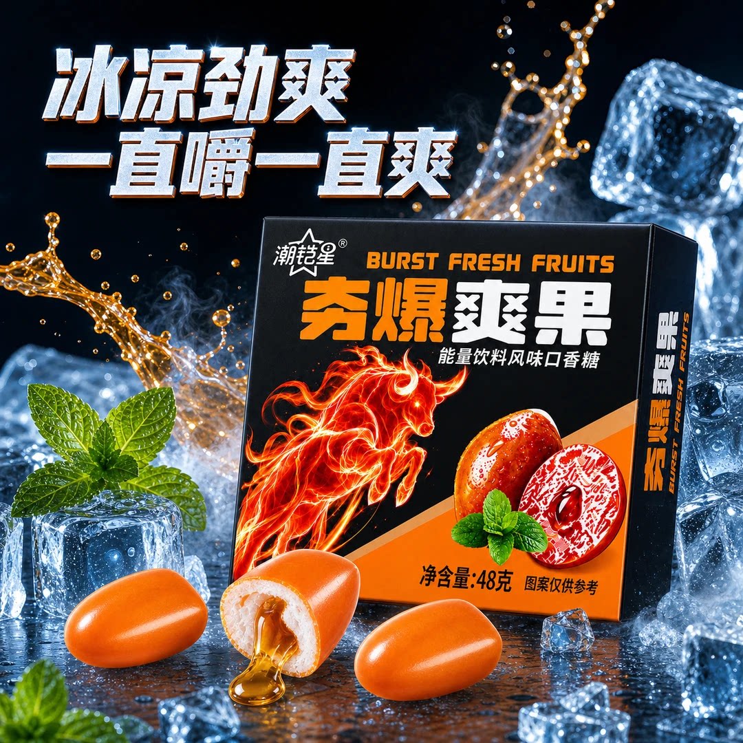 夯爆爽果撕开既嚼无负担无纤维无果渣清新口香糖JL
