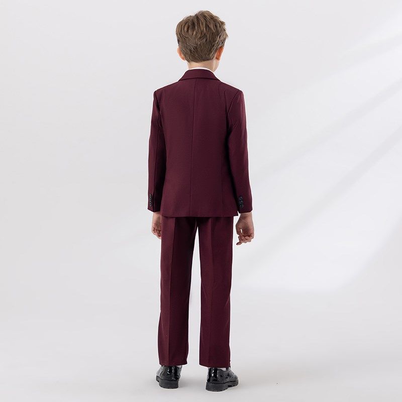 男童西装套装2024新款儿童中大童红色主持人礼服钢琴演出男孩西服