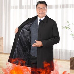 爸爸装棉衣中老年人大衣男冬季外套中长款加绒加厚老人家棉服防风