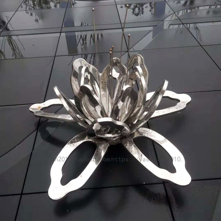 镜面不锈钢金属铁艺莲花牡丹玫瑰雕塑厂家定制订做水池水景装置品