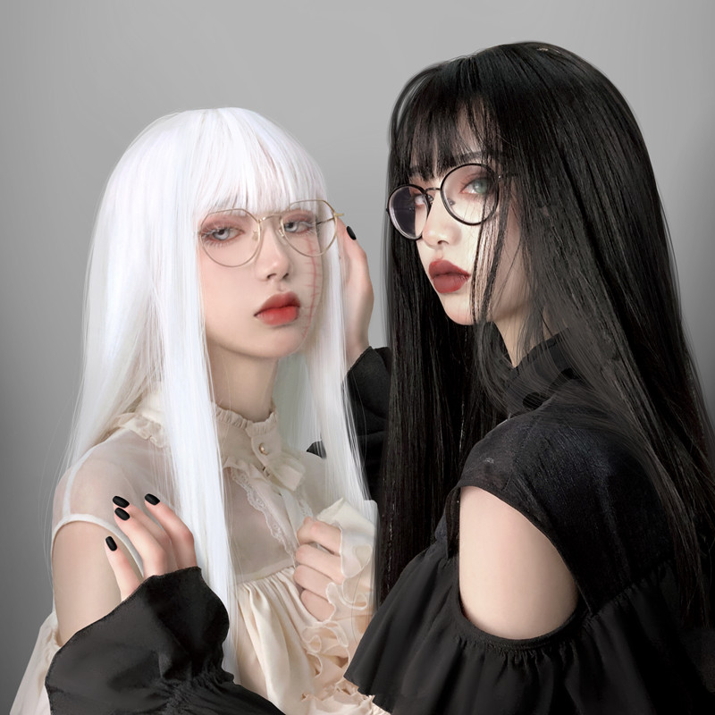 假发全头套女万圣节万用假发cos暗黑反派修女发型富江黑长直发套