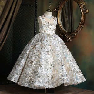 儿童礼服裙2024新款中大童女童晚礼服钢琴模特走秀演出服表演高端