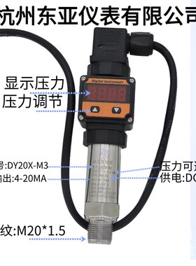 东亚表DY20X-M3压力变送器数显4-20mA扩散硅水气油液压力传感包邮