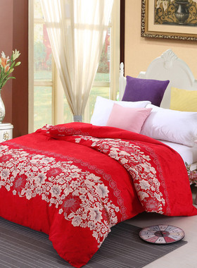 结婚喜庆大红色单件被套三件套单品磨毛被罩双人床1.8米200230