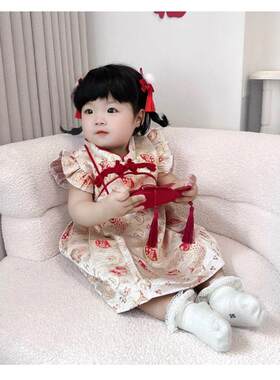 天静童装2025年秋季新款女童连衣裙年年有鱼系列儿童生日礼服年服