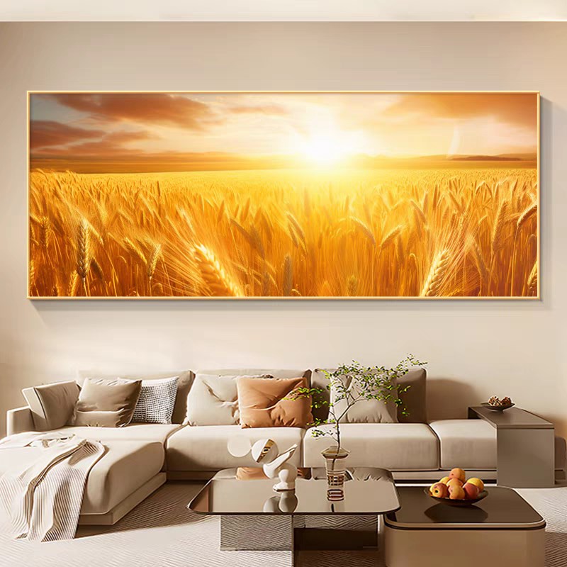 丰收麦田客厅装饰画五谷丰登麦穗饭店日出太阳风景餐厅墙壁挂画
